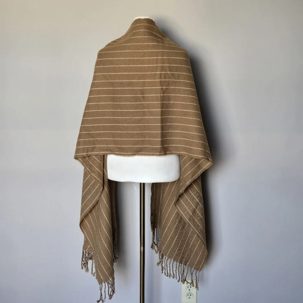 Abercrombie & Fitch Tan Super Soft Striped Boho Fringe Cozy Scarf Wrap